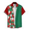 Chemise de Noël Boutonnée Losange Imprimé en Couleur Contrastée à Manches Courtes - Vert profond 5XL