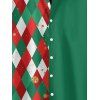 Chemise de Noël Boutonnée Losange Imprimé en Couleur Contrastée à Manches Courtes - Vert profond 5XL