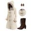 Cable Knit Plaid Horn Button Faux Fur Hooded Coat And Chunky Heel Lace Up Mid Calf Boots Life Tree Pattern Teardrop Earrings Outfit - Blanc de Crème S | US 4