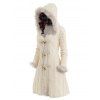 Cable Knit Plaid Horn Button Faux Fur Hooded Coat And Chunky Heel Lace Up Mid Calf Boots Life Tree Pattern Teardrop Earrings Outfit - Blanc de Crème S | US 4