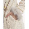 Cable Knit Plaid Horn Button Faux Fur Hooded Coat And Chunky Heel Lace Up Mid Calf Boots Life Tree Pattern Teardrop Earrings Outfit - Blanc de Crème S | US 4