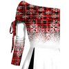 Christmas Plaid Snowflake Print Off The Shoulder Cinched Mini Godet Dress And Faux Fur High Heel Boots Xmas Chain Necklace Drop Earrings Set - Rouge S | US 4