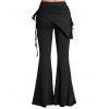 Contrast Color Asymmetric Shoulder Belt Top And Celestial Sun Moon Print Cinched High Slit Flare Pants Life Tree Pattern Hoop Drop Earrings Outfit - Vert profond S | US 4