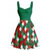 Christmas Argyle Print ColorblockBelted Mini Dress And Short Sleeve Button Up Shirt Matching Outfit - Vert profond S | US 4