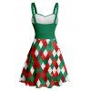 Christmas Argyle Print ColorblockBelted Mini Dress And Short Sleeve Button Up Shirt Matching Outfit - Vert profond S | US 4