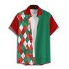 Christmas Argyle Print ColorblockBelted Mini Dress And Short Sleeve Button Up Shirt Matching Outfit - Vert profond S | US 4