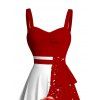 Christmas Contrast Color Santa Claus Snowflake Print Belted Mini Dress And Long Sleeve Button Down Shirt Matching Outfit - Rouge S | US 4