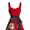 Christmas Plaid Santa Claus Letter Half And Half Print Belted Mini Dress And Long Sleeve Button Up Shirt Matching Outfit - Rouge S | US 4