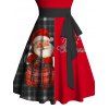 Christmas Plaid Santa Claus Letter Half And Half Print Belted Mini Dress And Long Sleeve Button Up Shirt Matching Outfit - Rouge S | US 4