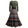 Tribal Pattern Plunge Long Sleeve High Waist Belted Midi Dress And Chunky Heel Lace Up Mid Calf Boots Life Tree Pattern Hoop Drop Earrings Outfit - Vert profond S | US 4