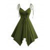 Lace Up High Waist Asymmetric Spaghetti Strap A Line Dress And Rivet Buckle Strap Zip Up Boots Life Tree Pattern Hoop Drop Earrings Outfit - Vert profond S | US 4