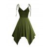 Lace Up High Waist Asymmetric Spaghetti Strap A Line Dress And Rivet Buckle Strap Zip Up Boots Life Tree Pattern Hoop Drop Earrings Outfit - Vert profond S | US 4