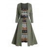 Christmas Elk Snowflakes Print Patchwork Buckled Ribbed Knit Faux Twinset Dress