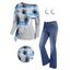 Plaid Print Panel Mock Button Cinched Ribbed Knit Top And Zip Fly Flare Jeans Moon Star Drop Earrings Outfit - Gris Foncé S | US 4