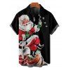 Chemise Décontractée Père Noël Imprimée Boutonnée à Manches Courtes - Noir 2XL