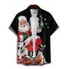 Chemise Décontractée Père Noël Imprimée Boutonnée à Manches Courtes - Noir 2XL