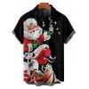 Christmas Santa Claus Print High Waist Spaghetti Strap V Neck Dress and Roll Up Sleeve Shirt Outfit - Noir S | US 4