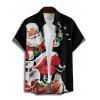 Christmas Santa Claus Print High Waist Spaghetti Strap V Neck Dress and Roll Up Sleeve Shirt Outfit - Noir S | US 4