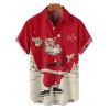 Christmas Santa Claus Print High Waist Spaghetti Strap V Neck Dress and Roll Up Sleeve Shirt Outfit - Rouge S | US 4