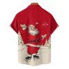 Christmas Santa Claus Print High Waist Spaghetti Strap V Neck Dress and Roll Up Sleeve Shirt Outfit - Rouge S | US 4