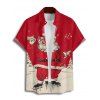 Christmas Santa Claus Print High Waist Spaghetti Strap V Neck Dress and Roll Up Sleeve Shirt Outfit - Rouge S | US 4