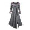 Robe Tribale Imprimée Jointive Rayée en Arc-en-ciel à Manches Longues à Col Relevé - Gris Clair M | US 6