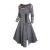 Robe Tribale Imprimée Jointive Rayée en Arc-en-ciel à Manches Longues à Col Relevé - Gris Clair S | US 4