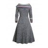 Robe Tribale Imprimée Jointive Rayée en Arc-en-ciel à Manches Longues à Col Relevé - Gris Clair XL | US 12