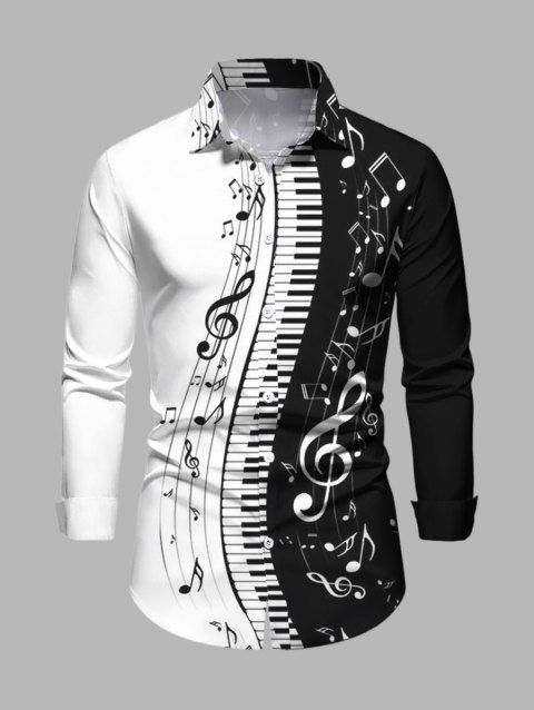 Chemise Boutonnée Note de Musique Imprimée Manches Longues à Col Relevé