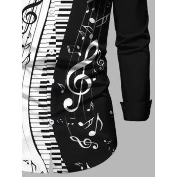 Contrast Color Music Note Print Shirt Long Sleeve Turndown Collar Button Up Shirt