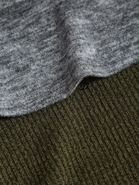 Robe Tricotée Asymétrique en Couleur Contrastée à Epaule Dénudée Ourlet à Volants - Vert profond XXL | US 14