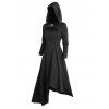 Robe Mi-Longue à Capuche Asymétrique Gothique Découpée à Manches Longues en Couleur Unie - Noir XXL | US 14