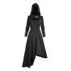 Robe Mi-Longue à Capuche Asymétrique Gothique Découpée à Manches Longues en Couleur Unie - Noir XXL | US 14