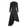 Robe Mi-Longue à Capuche Asymétrique Gothique Découpée à Manches Longues en Couleur Unie - Noir XXL | US 14