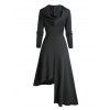 Robe Mi-Longue à Capuche Asymétrique Gothique Découpée à Manches Longues en Couleur Unie - Noir XXL | US 14