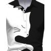 Chemise Boutonnée Chat Imprimé Bicolore à Manches Longues - Noir M