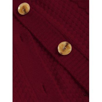 Solid Color Button Up Close Long-Sleeve Open-Front Cable Knit Cardigan