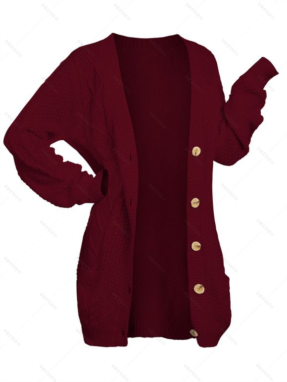 Cardigan Ouvert en Avant en Couleur Unie à Manches Longues - Rouge foncé S | US 4