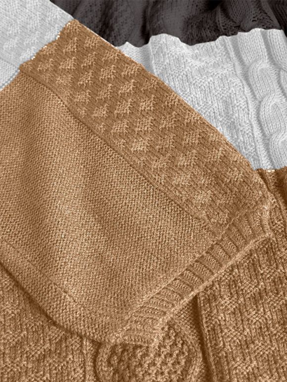 Mini Robe en Tricot à Câble en Blocs de Couleurs à Manches Longues - café lumière XL | US 10