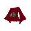 Blouse Décontractée Vintage à Manches Évasées à Épaules Dénudées avec Ceinture Large - Rouge foncé XL | US 10