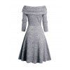 Ethnic Pattern Panel Cinched Boat Neck Knit Dress And Chunky Heel Lace Up Mid Calf Boots Teardrop Drop Earrings Outfit - Gris Foncé S | US 4