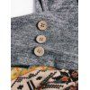 Ethnic Pattern Cinched Asymmetric Neck Mock Button Knit Top And Long Zip Fly Skinny Pencil Jeans Rivet Chunky Heel Punk Boots Drop Earrings Outfit - Gris Foncé S | US 4