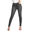 Ethnic Pattern Cinched Asymmetric Neck Mock Button Knit Top And Long Zip Fly Skinny Pencil Jeans Rivet Chunky Heel Punk Boots Drop Earrings Outfit - Gris Foncé S | US 4