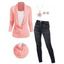 Heathered Draped Ruched 2 In 1 Long Sleeve T-Contrast Color shirt And Dark Wash Zip Fly Pencil Jeans Flower Chain Necklace Earrings Outfit - Rose clair S | US 4