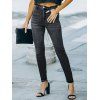 Heathered Draped Ruched 2 In 1 Long Sleeve T-Contrast Color shirt And Dark Wash Zip Fly Pencil Jeans Flower Chain Necklace Earrings Outfit - Rose clair S | US 4