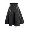 Contrast Color Lace Up Scalloped Hem Long Sleeve T Shirt And Zipper Fly Layered A Line Mini Skirt Chunky Heel Punk Boots Heart Rose Rivet Drop Earrings Outfit - Noir S | US 4