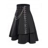 Contrast Color Lace Up Scalloped Hem Long Sleeve T Shirt And Zipper Fly Layered A Line Mini Skirt Chunky Heel Punk Boots Heart Rose Rivet Drop Earrings Outfit - Noir S | US 4