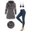 Cable Knit Elk Snowflake Geometric Pattern Foldover Mock Button Asymmetrical Hem Sweater And Studded Slit Skinny Jeans Heart Rose Rivet Drop Earrings Outfit - Gris Foncé S | US 4