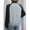 Colorblock A Quarter Snap Button Raglan Sleeve Top And Zip Fly Light Wash Skinny Long Jeans Running Athletic Sneakers Moon Shape Hook Drop Earrings Outfit - Gris Foncé S | US 4