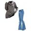 Solid Color Turtle Cowl Knit Sweater and Lace Up Flare Jeans Outfit - Noir S | US 4